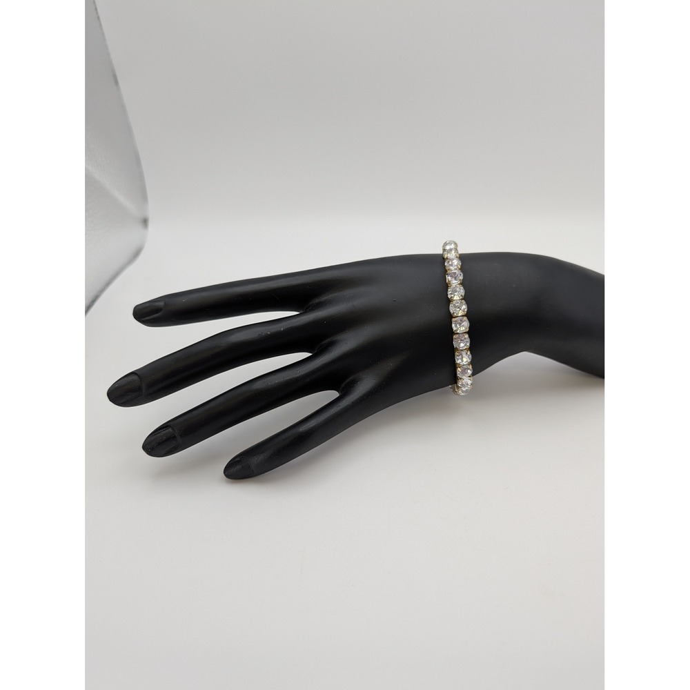 Vintage Inspired Gold Tone Clear Crystal Tennis Stretch Bracelet Unsigned